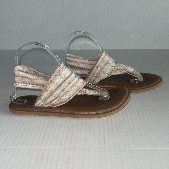 Sanuk Cream And Brown Aztec Print Yoga Slingback Sandals - Picture 5 of 10